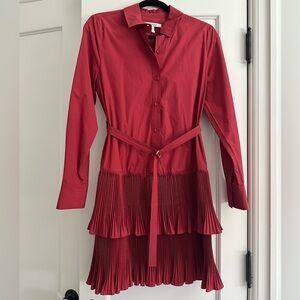 Derek Lam 10 Crosby Coral-Red Shirt Dress with Button Front